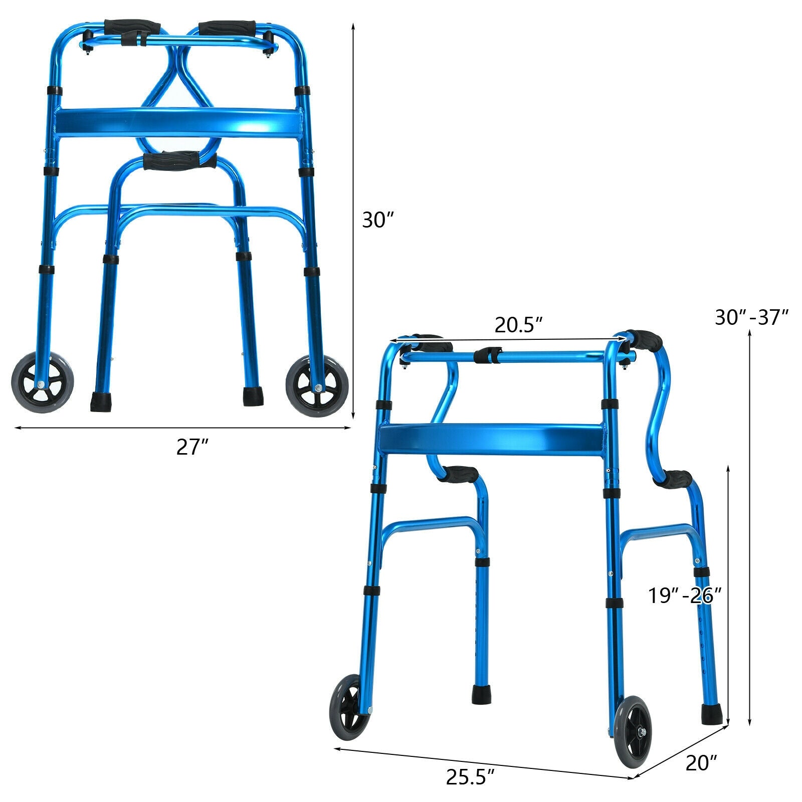 Aluminum Heavy-Duty Folding Wheeled Stand-Assist Walker, Blue Walkers & Rollators at Gallery Canada