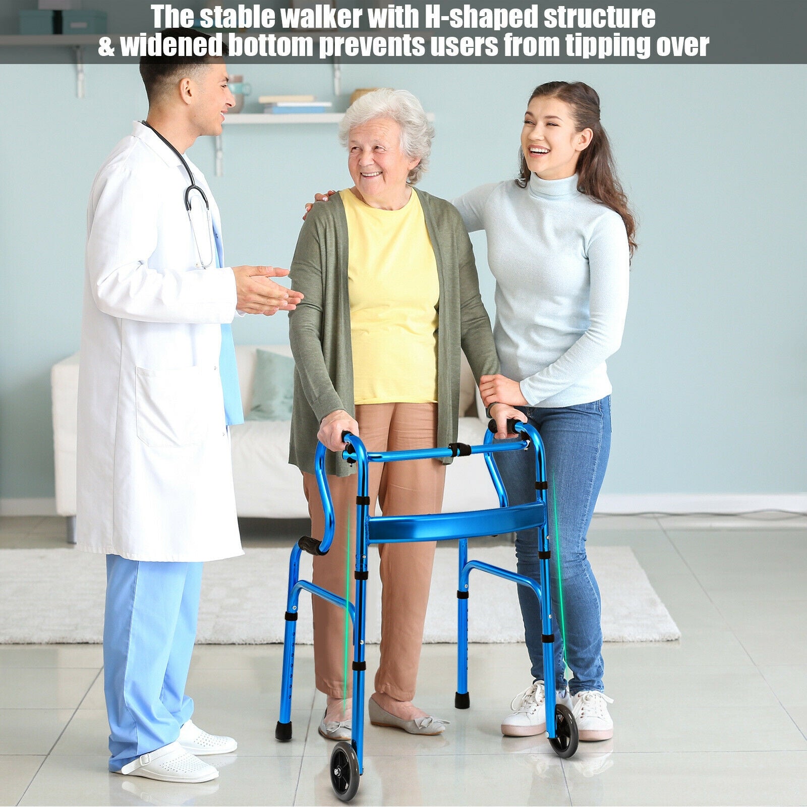 Aluminum Heavy-Duty Folding Wheeled Stand-Assist Walker, Blue Walkers & Rollators at Gallery Canada
