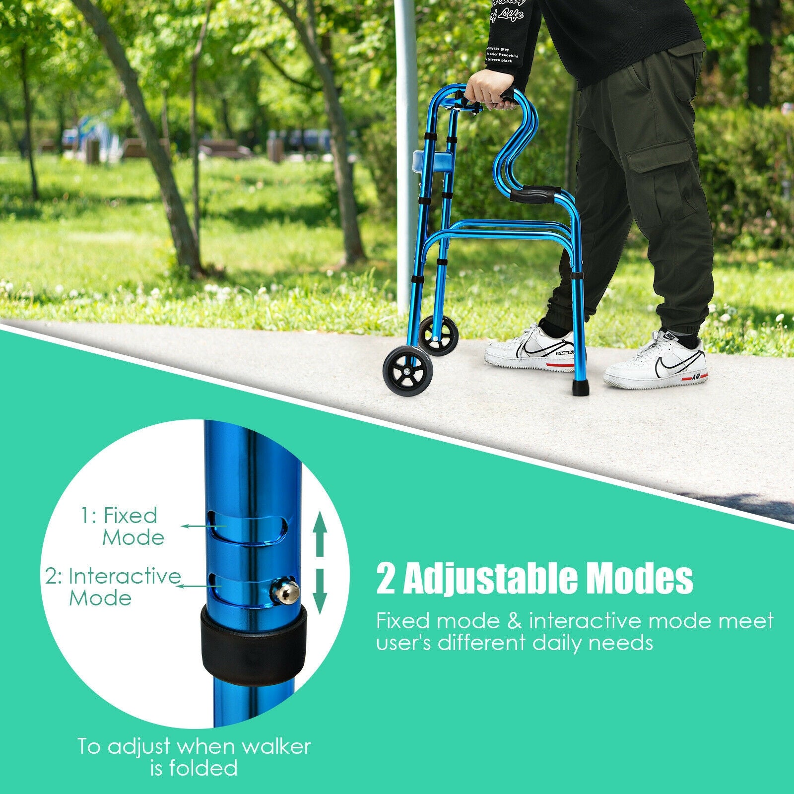Aluminum Heavy-Duty Folding Wheeled Stand-Assist Walker, Blue Walkers & Rollators at Gallery Canada
