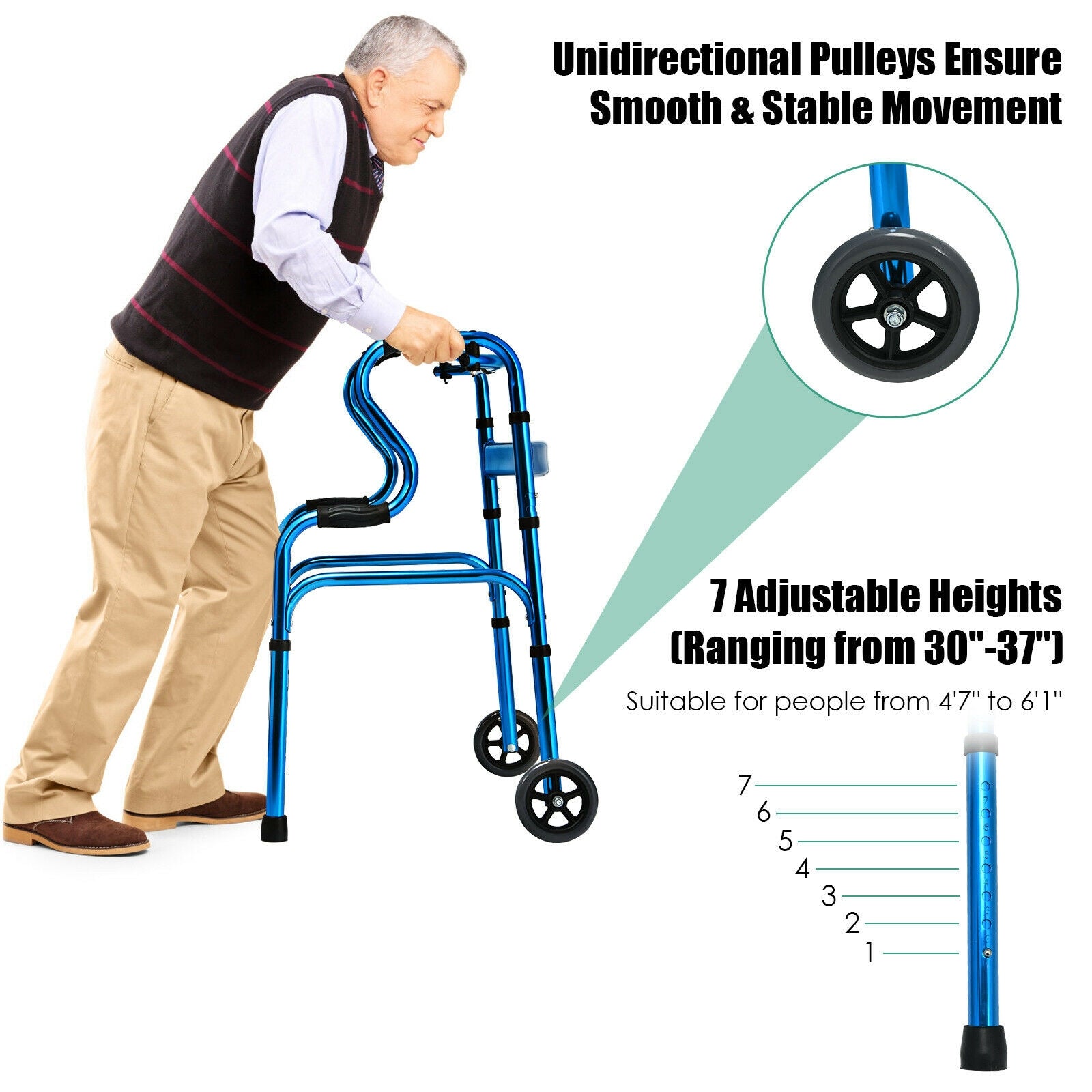 Aluminum Heavy-Duty Folding Wheeled Stand-Assist Walker, Blue Walkers & Rollators at Gallery Canada