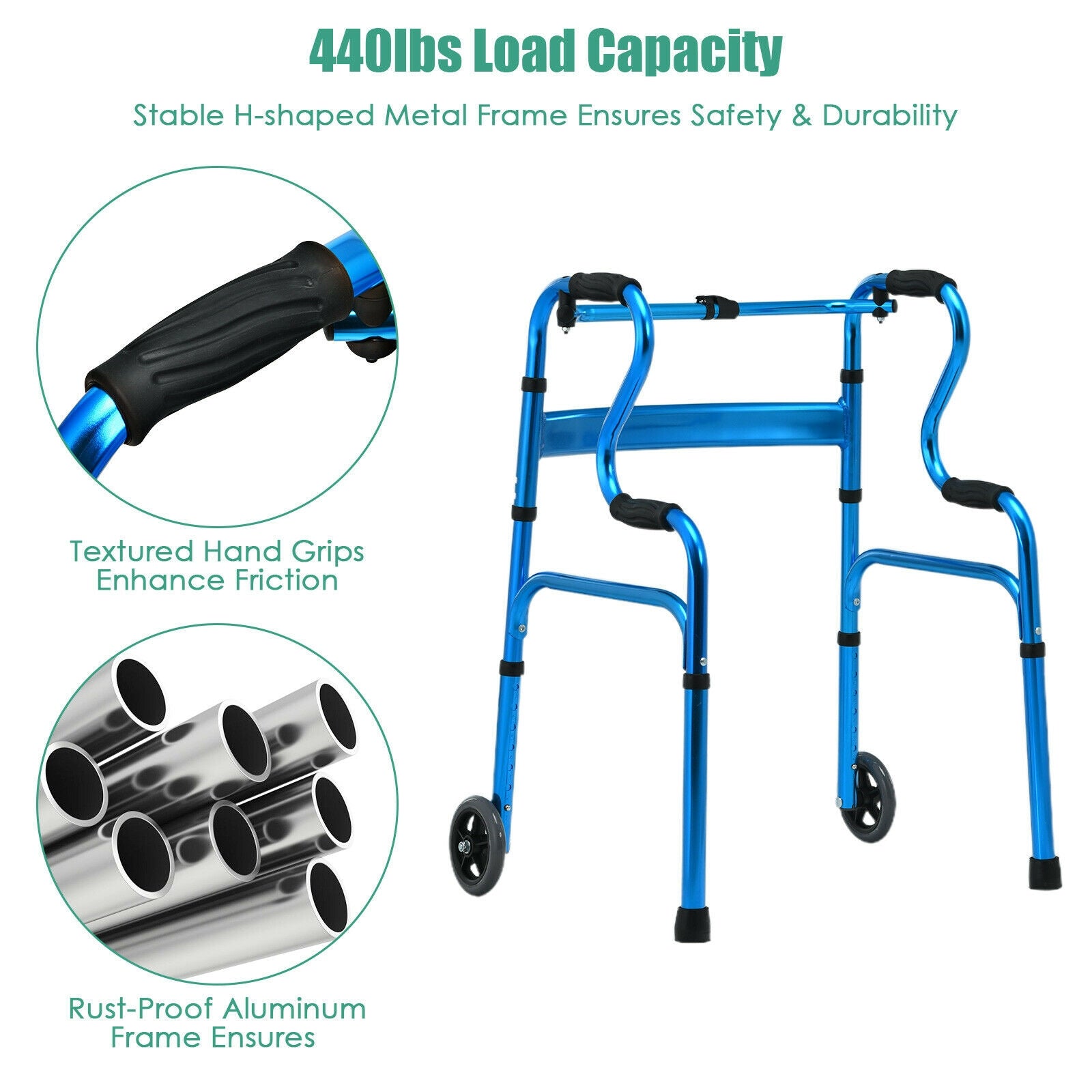 Aluminum Heavy-Duty Folding Wheeled Stand-Assist Walker, Blue Walkers & Rollators at Gallery Canada