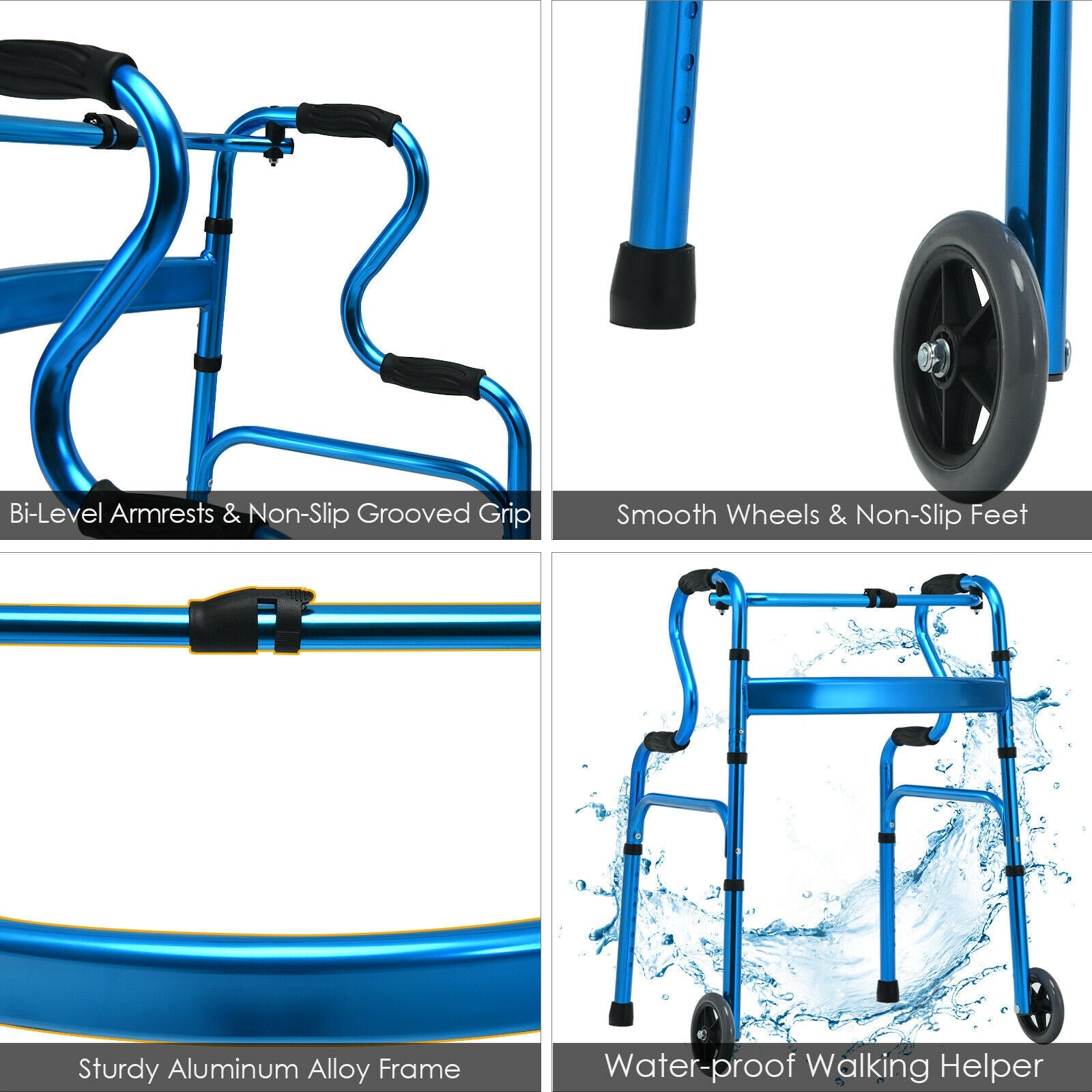 Aluminum Heavy-Duty Folding Wheeled Stand-Assist Walker, Blue Walkers & Rollators at Gallery Canada