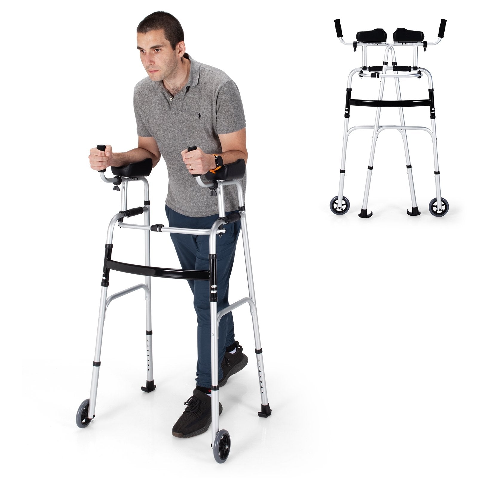 Folding Height Adjustable Walking Frame with Armrest Support, Silver Walkers & Rollators   at Gallery Canada