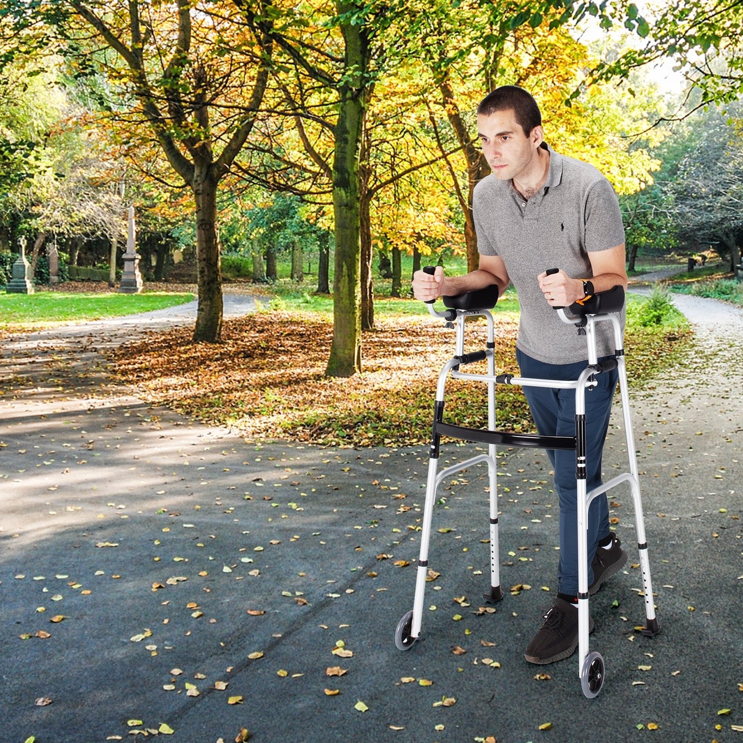 Folding Height Adjustable Walking Frame with Armrest Support, Silver Walkers & Rollators   at Gallery Canada