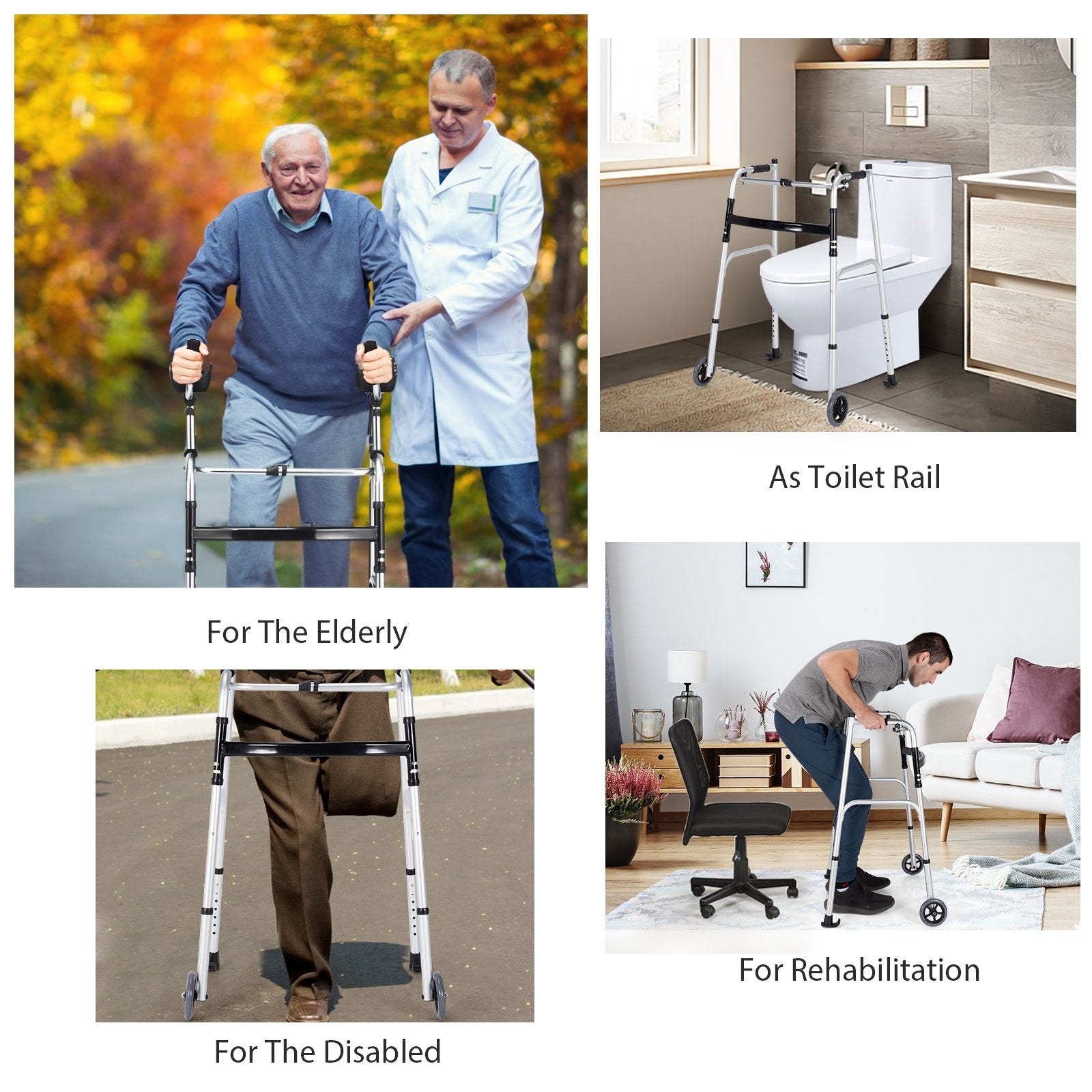 Folding Height Adjustable Walking Frame with Armrest Support, Silver Walkers & Rollators   at Gallery Canada