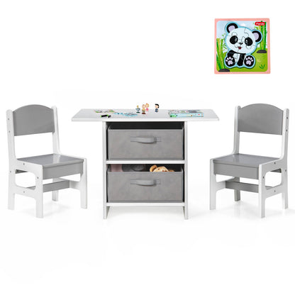 Wooden Kids Table and Chairs with Storage Baskets Puzzle, Gray & White - Gallery Canada