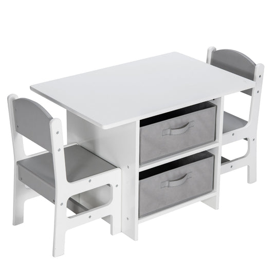 Wooden Kids Table and Chairs with Storage Baskets Puzzle, Gray & White - Gallery Canada
