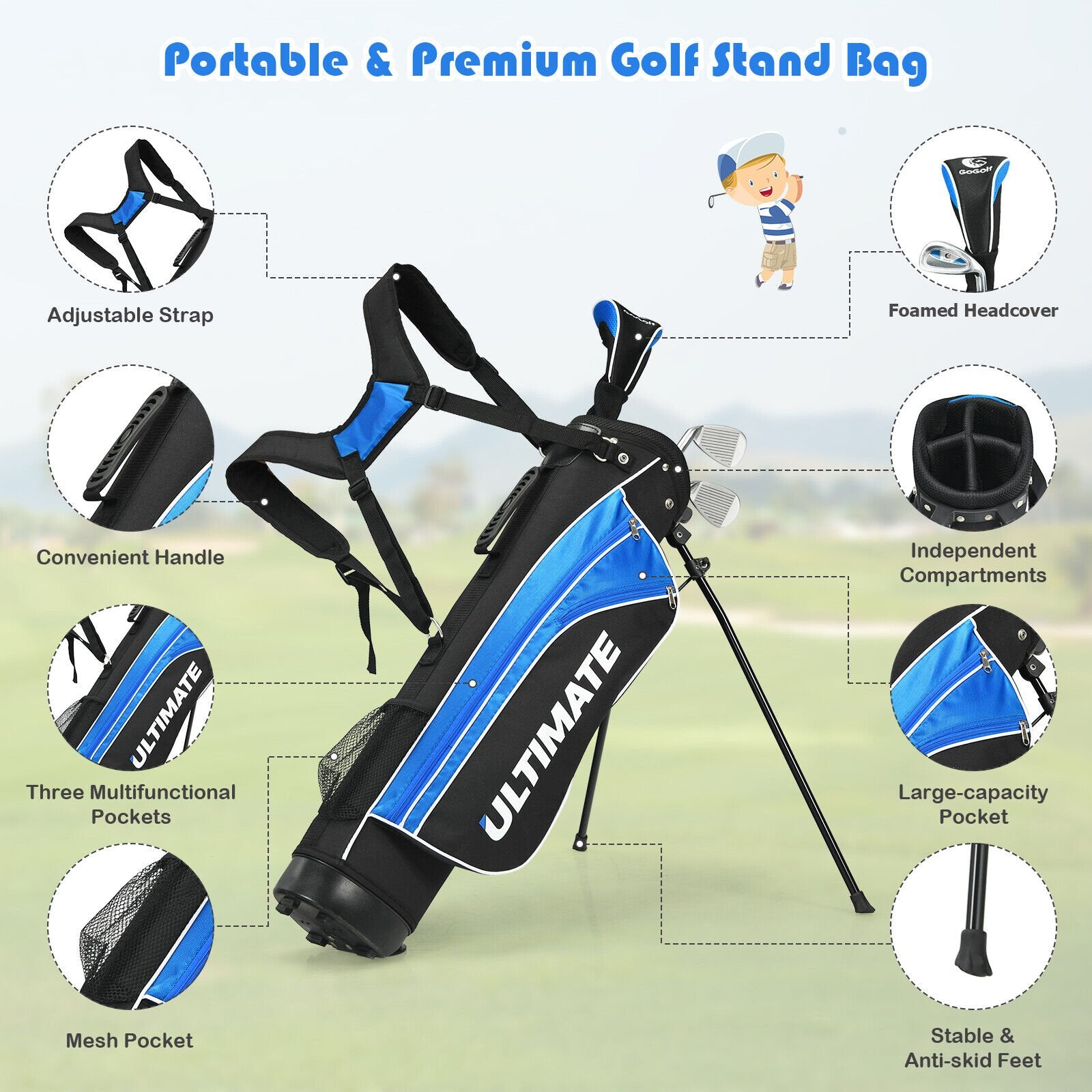 Set of 5 Ultimate 31 Inch Portable Junior Complete Golf Club Set for Kids Age 8+ , Blue Golf   at Gallery Canada