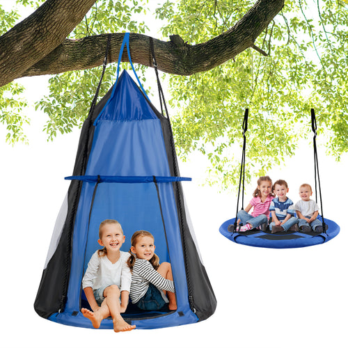 2-in-1 40 Inch Kids Hanging Chair Detachable Swing Tent Set, Blue