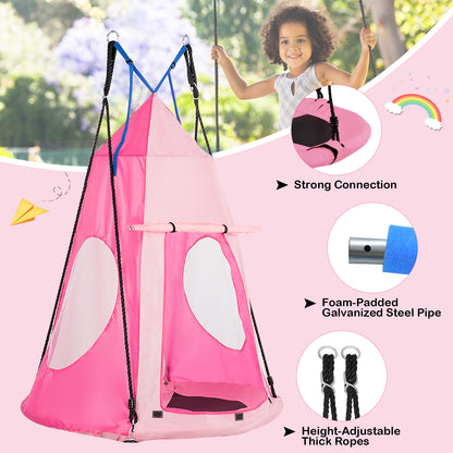 2-in-1 40 Inch Kids Hanging Chair Detachable Swing Tent Set, Pink - Gallery Canada