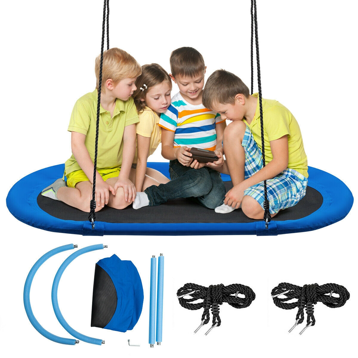 60 Inch Saucer Surf Outdoor Adjustable Swing Set-Blue+Black, Blue Swing & Playsets   at Gallery Canada