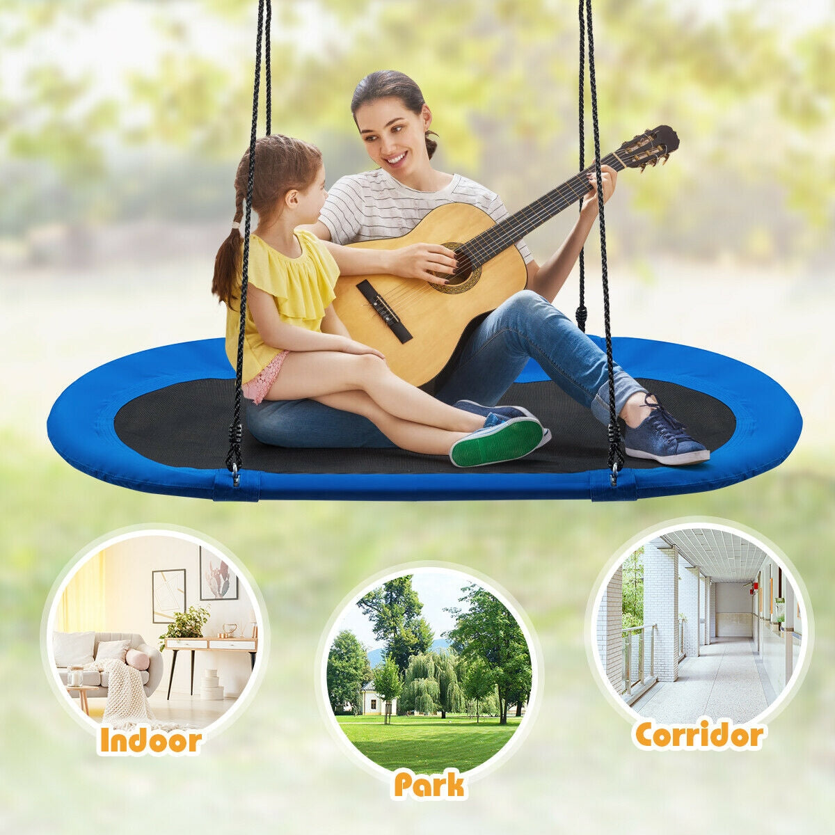 60 Inch Saucer Surf Outdoor Adjustable Swing Set-Blue+Black, Blue Swing & Playsets   at Gallery Canada