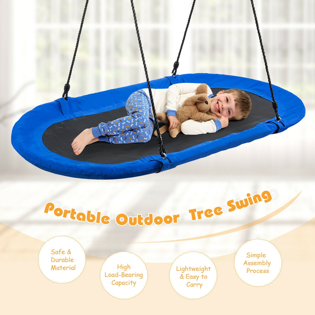 60 Inch Saucer Surf Outdoor Adjustable Swing Set-Blue+Black, Blue Swing & Playsets   at Gallery Canada