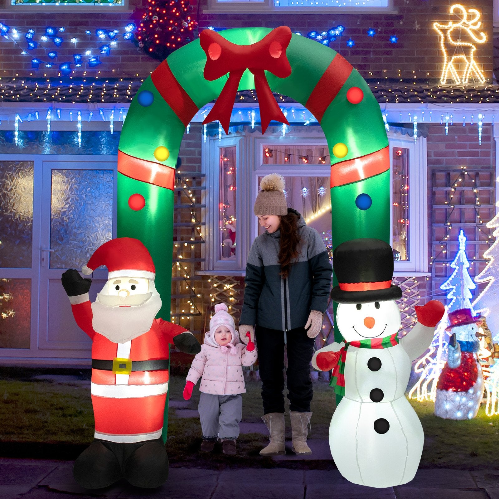 8 Feet Christmas Inflatable Archway with Santa Claus and Snowman, Multicolor Christmas Inflatables   at Gallery Canada