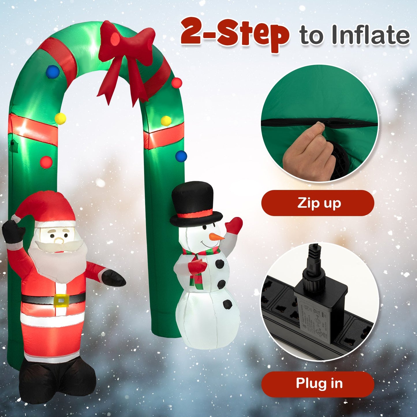 8 Feet Christmas Inflatable Archway with Santa Claus and Snowman, Multicolor Christmas Inflatables   at Gallery Canada