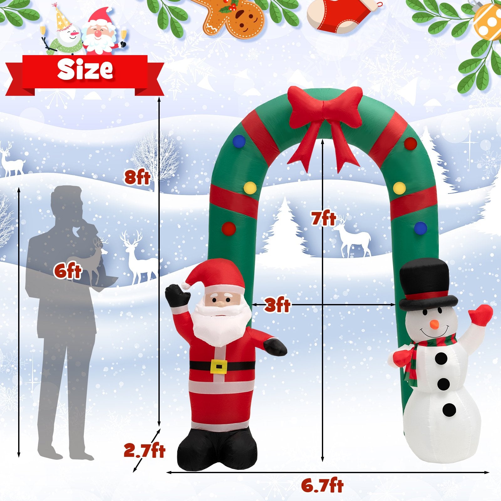 8 Feet Christmas Inflatable Archway with Santa Claus and Snowman, Multicolor Christmas Inflatables   at Gallery Canada