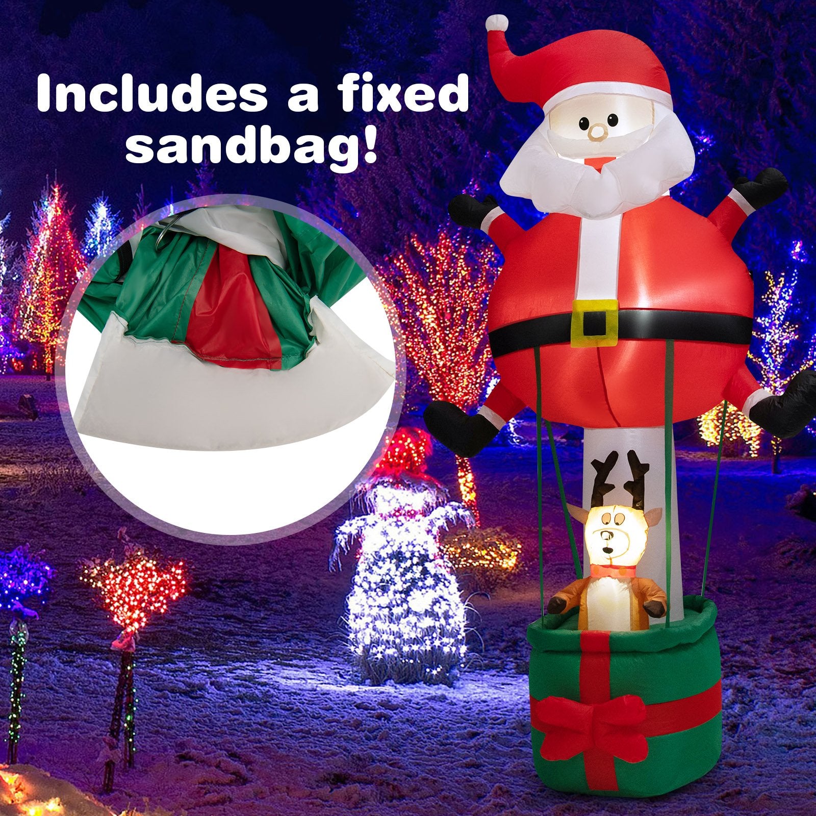 8 Feet Inflatable Santa Claus and Reindeer, Red - Gallery Canada