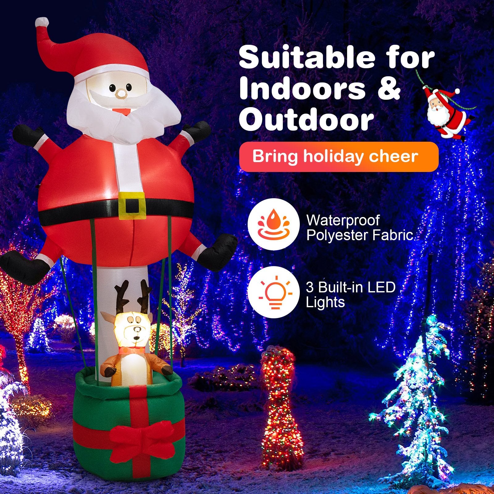 8 Feet Inflatable Santa Claus and Reindeer, Red - Gallery Canada