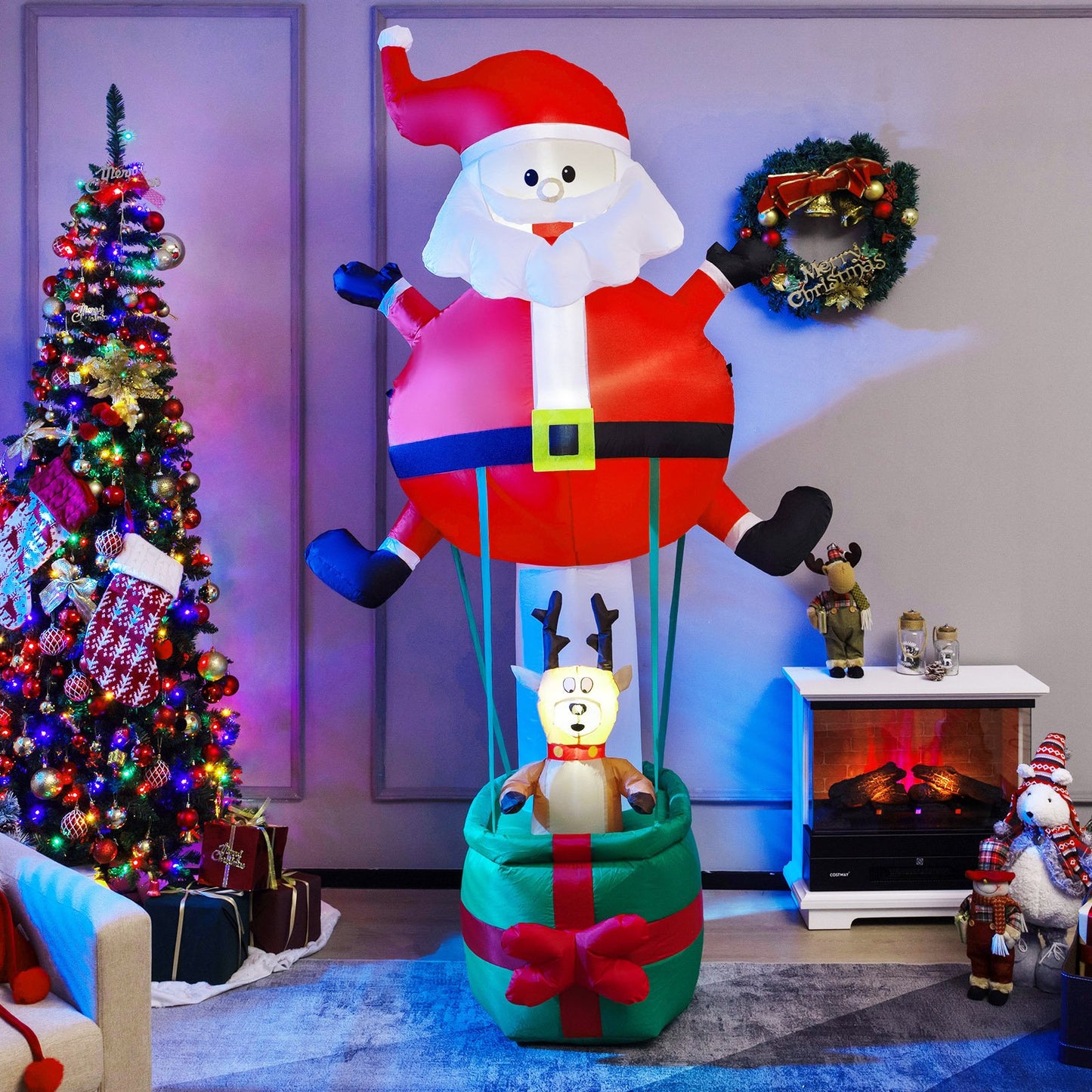 8 Feet Inflatable Santa Claus and Reindeer, Red Christmas Inflatables   at Gallery Canada