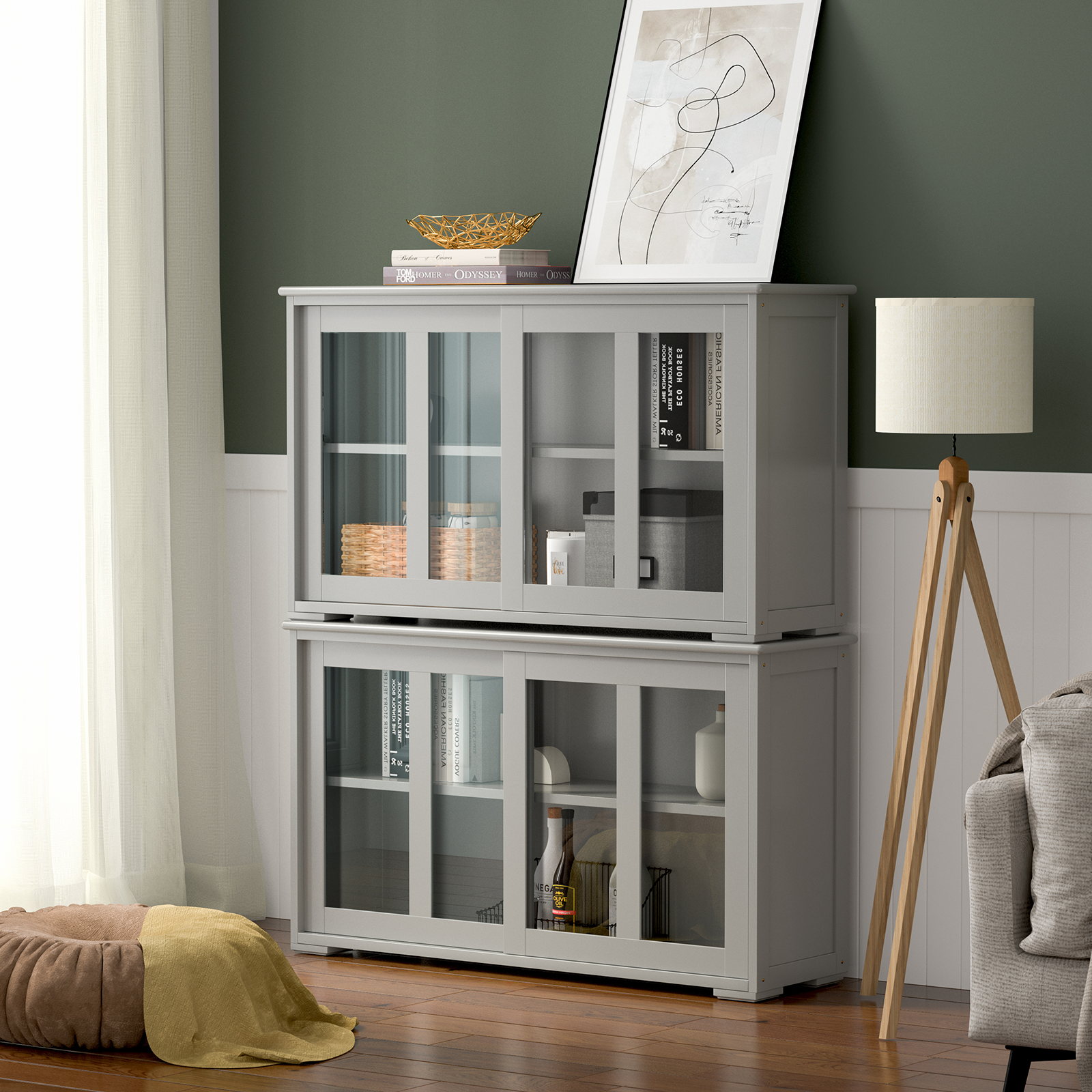 Sideboard Buffet Cupboard Storage Cabinet with Sliding Door, Gray Sideboards Cabinets & Buffets   at Gallery Canada