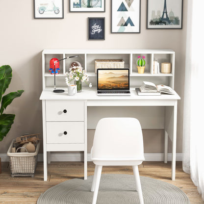 48 Inch Computer Desk with Drawers Power Outlets and 5-Cubby Hutch, White - Gallery Canada