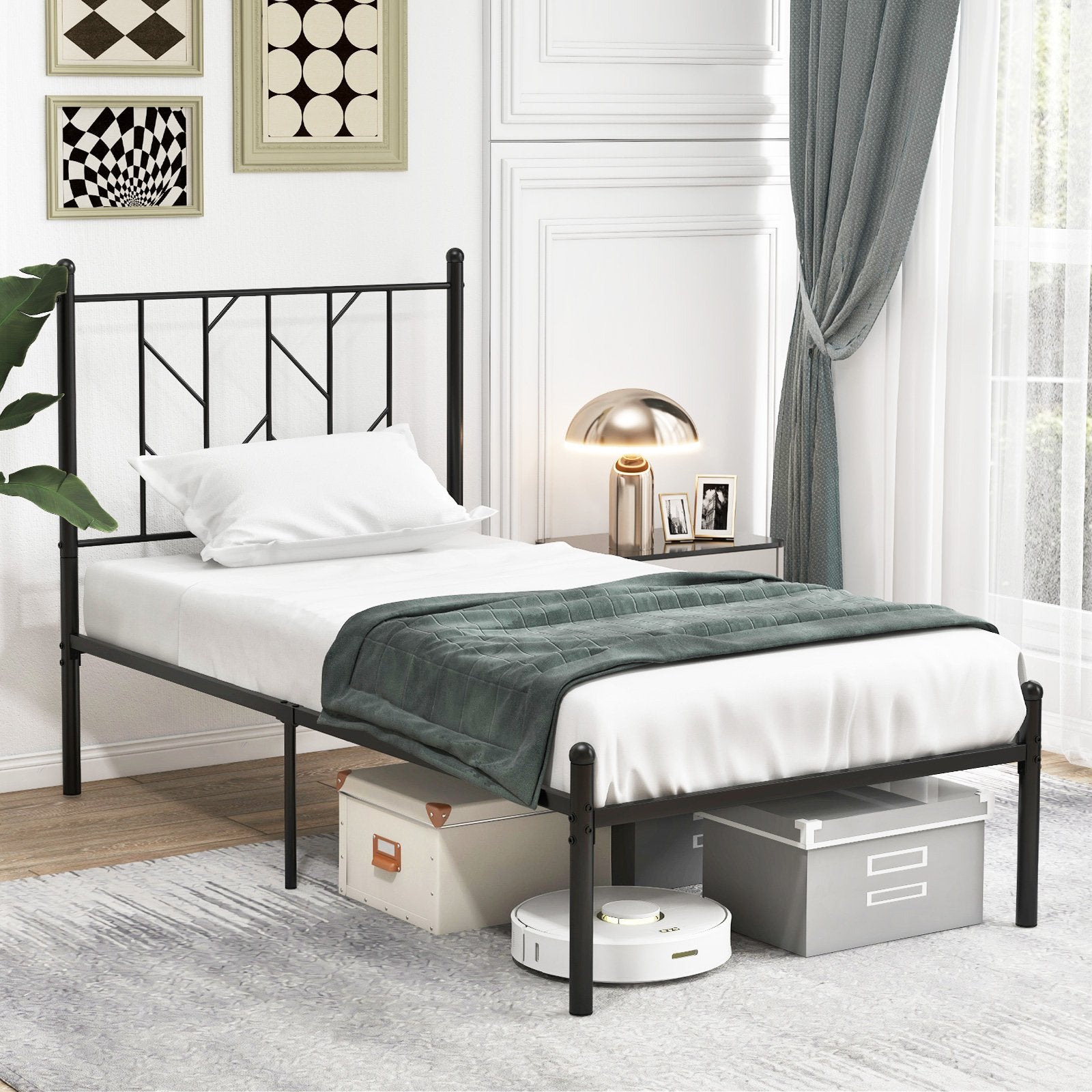 Twin/Full/Queen Size Platform Bed Frame with Sturdy Metal Slat Support-Twin Size, Black Simple Bed Frame   at Gallery Canada