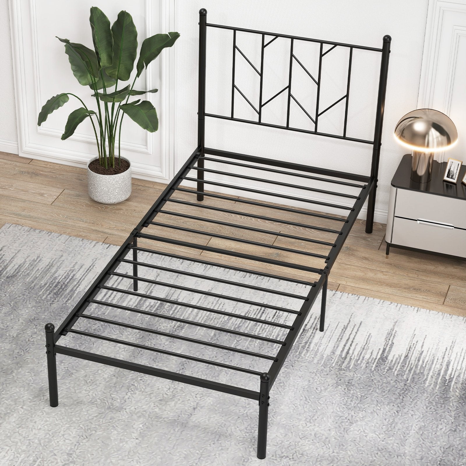 Twin/Full/Queen Size Platform Bed Frame with Sturdy Metal Slat Support-Twin Size, Black Simple Bed Frame   at Gallery Canada