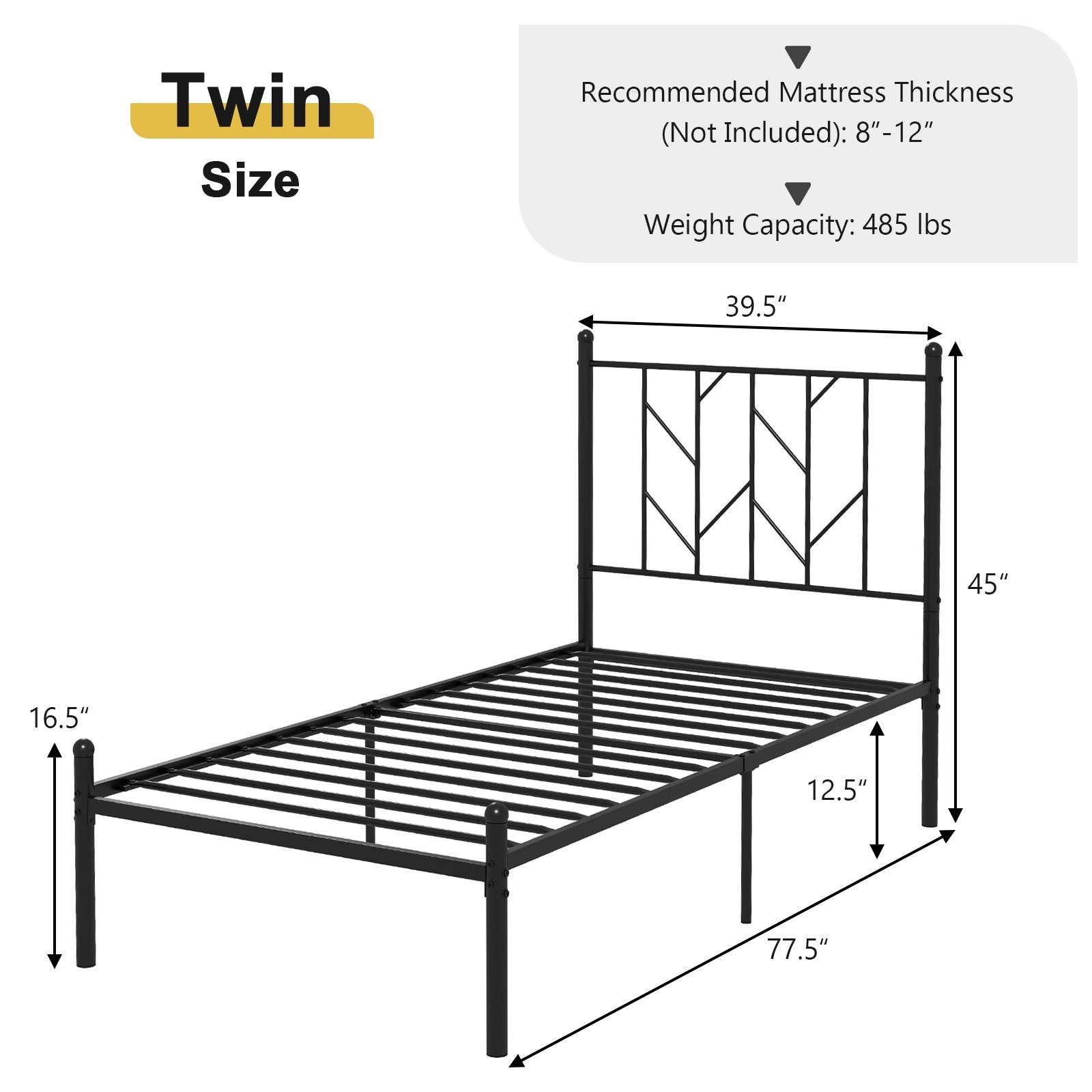 Twin/Full/Queen Size Platform Bed Frame with Sturdy Metal Slat Support-Twin Size, Black Simple Bed Frame   at Gallery Canada