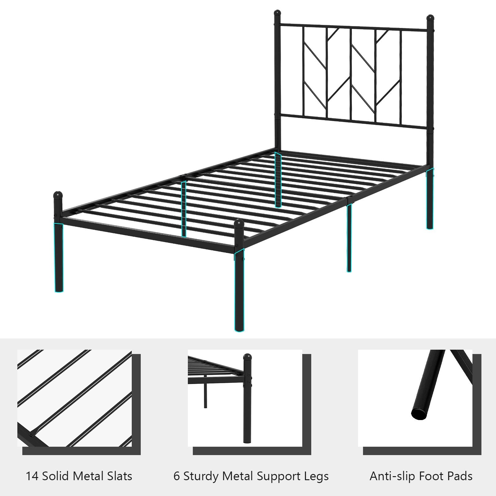 Twin/Full/Queen Size Platform Bed Frame with Sturdy Metal Slat Support-Twin Size, Black Simple Bed Frame   at Gallery Canada