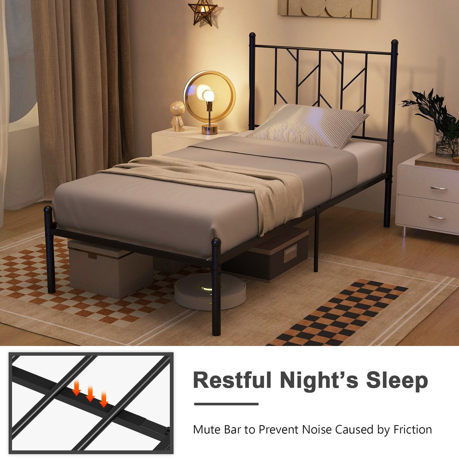 Twin/Full/Queen Size Platform Bed Frame with Sturdy Metal Slat Support-Twin Size, Black Simple Bed Frame   at Gallery Canada