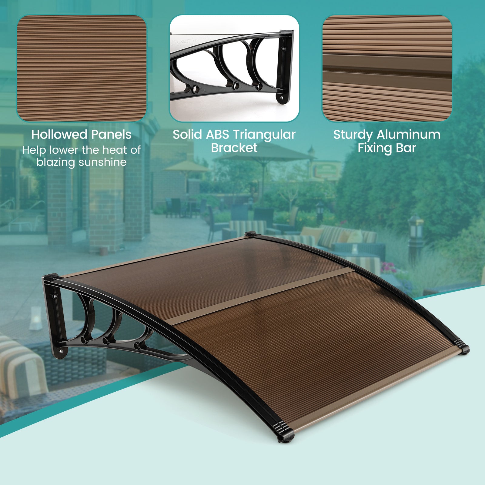 Outdoor Front Door Patio Overhang Awning for Sunlight Rain Snow Wind Protection-40 x 40 Inch, Brown Outdoor Shades at Gallery Canada