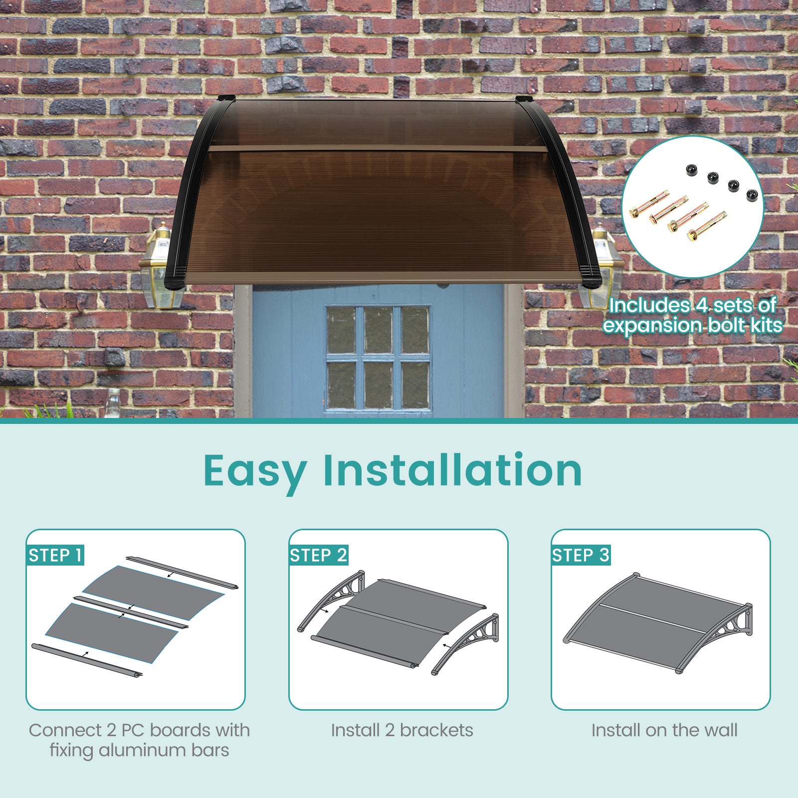 Outdoor Front Door Patio Overhang Awning for Sunlight Rain Snow Wind Protection-40 x 40 Inch, Brown Outdoor Shades at Gallery Canada