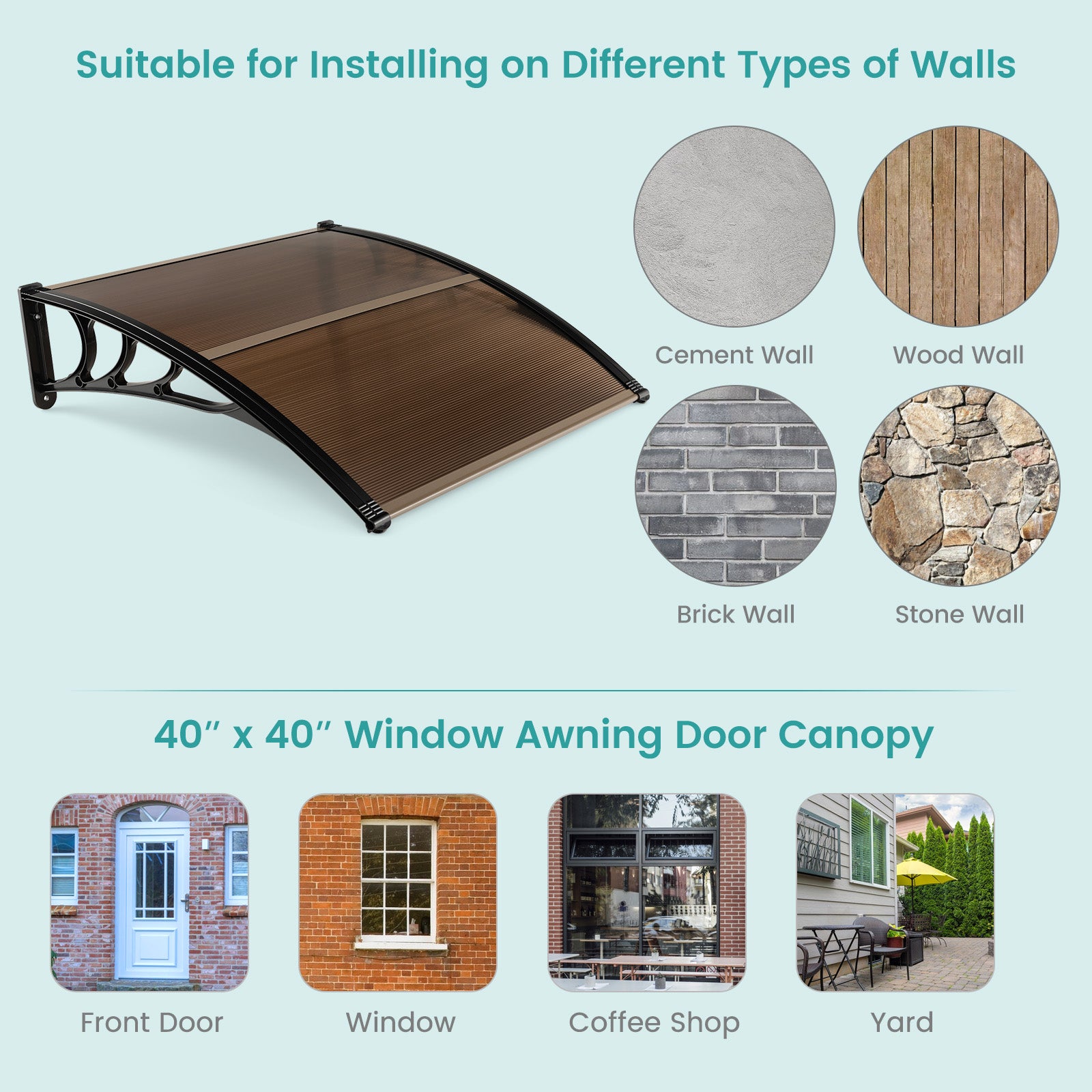 Outdoor Front Door Patio Overhang Awning for Sunlight Rain Snow Wind Protection-40 x 40 Inch, Brown Outdoor Shades at Gallery Canada