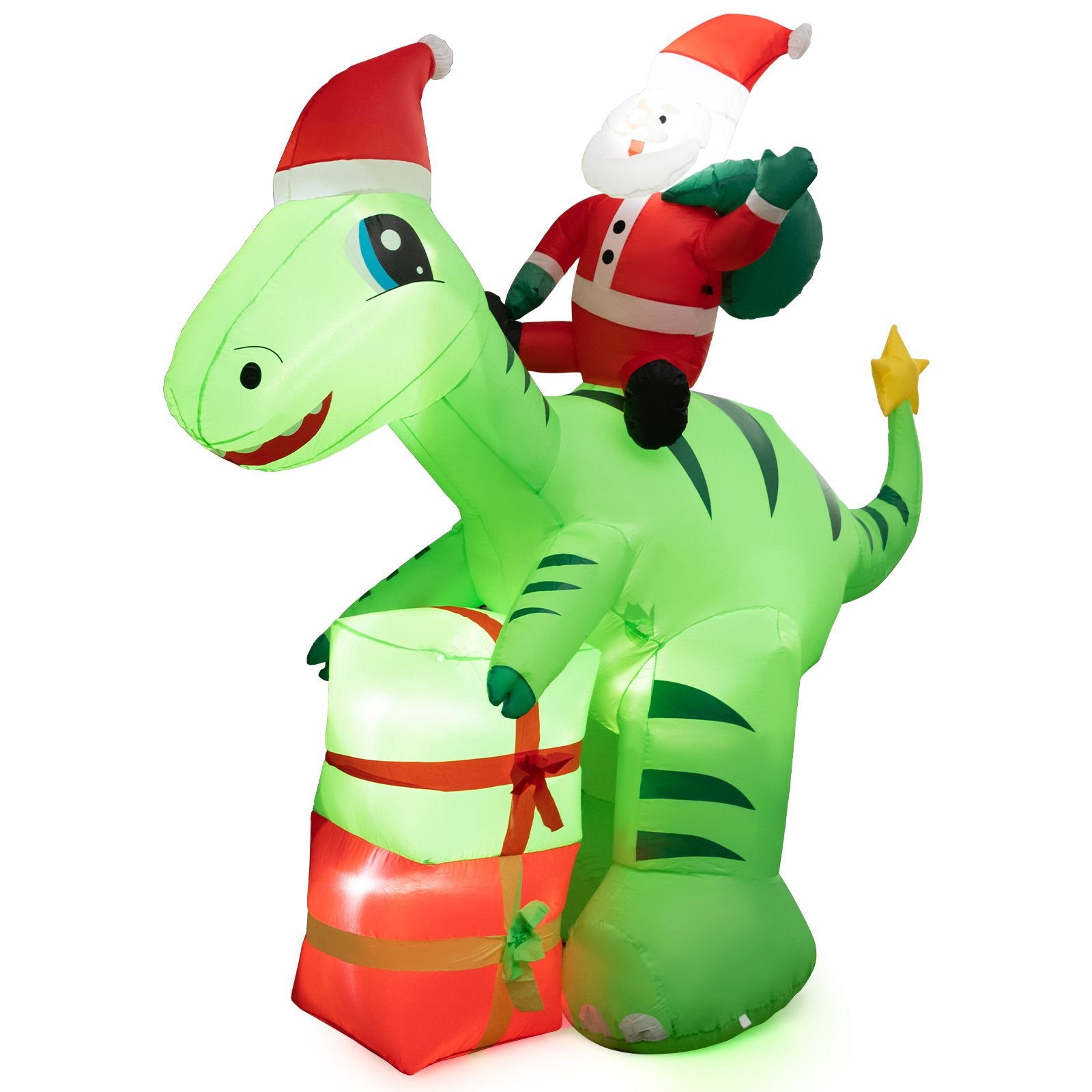 8 Feet Lighted Christmas Inflatable Santa Claus Dinosaur Decoration with Gift Boxes, Multicolor Christmas Inflatables   at Gallery Canada