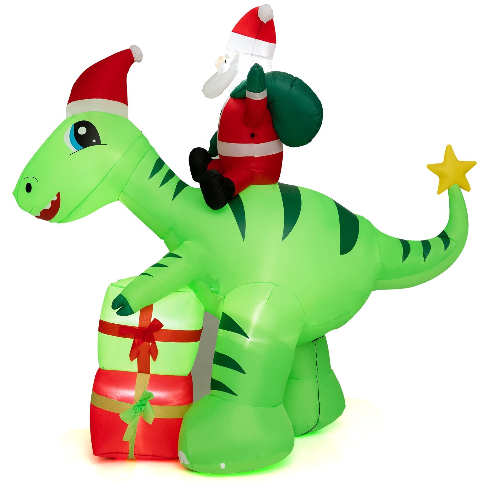 8 Feet Lighted Christmas Inflatable Santa Claus Dinosaur Decoration with Gift Boxes, Multicolor Christmas Inflatables   at Gallery Canada