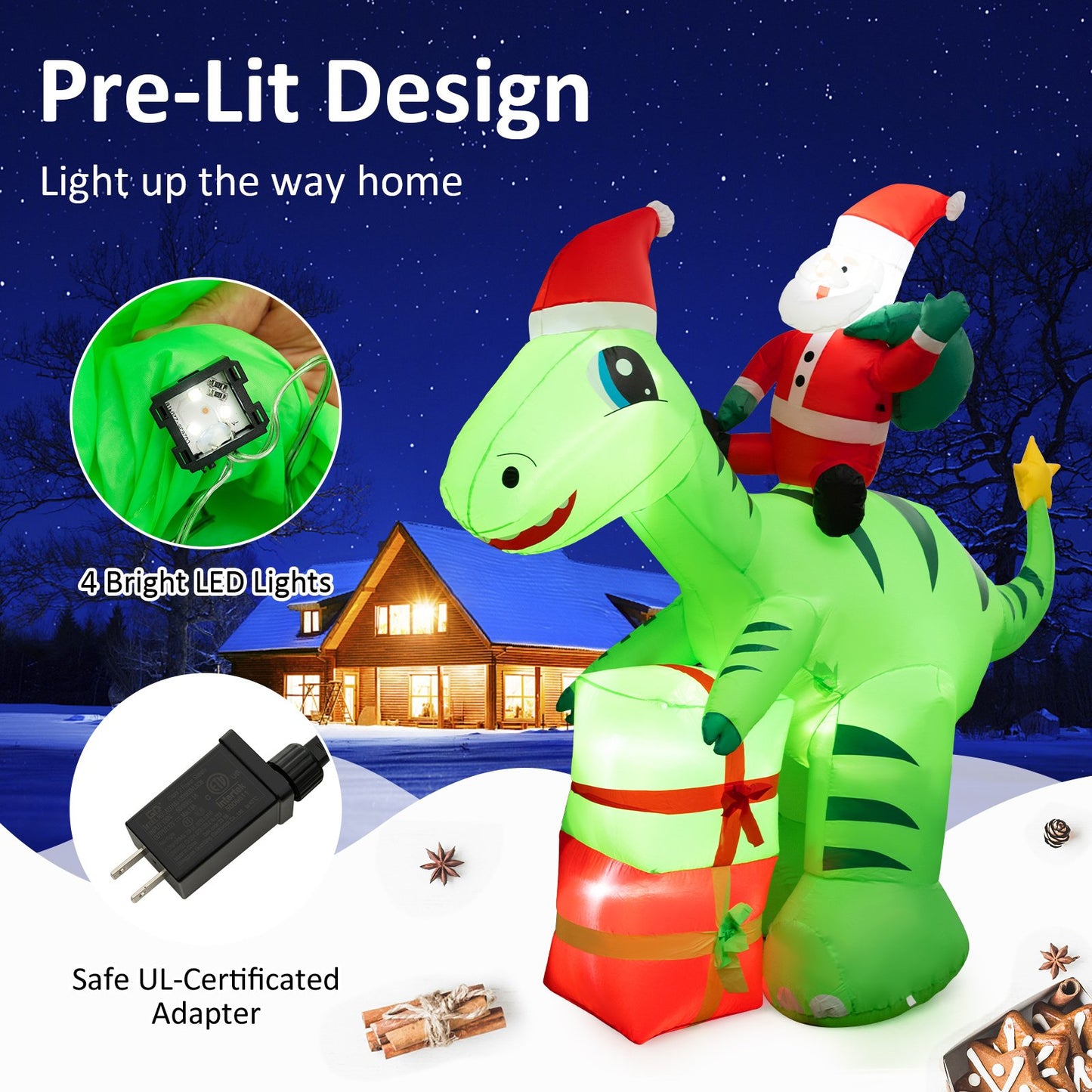 8 Feet Lighted Christmas Inflatable Santa Claus Dinosaur Decoration with Gift Boxes, Multicolor Christmas Inflatables   at Gallery Canada