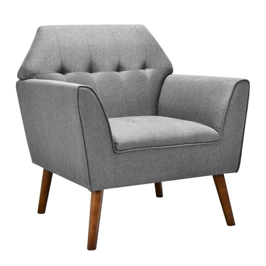 Modern Tufted Fabric Accent Chair with Rubber Wood Legs, Gray - Gallery Canada