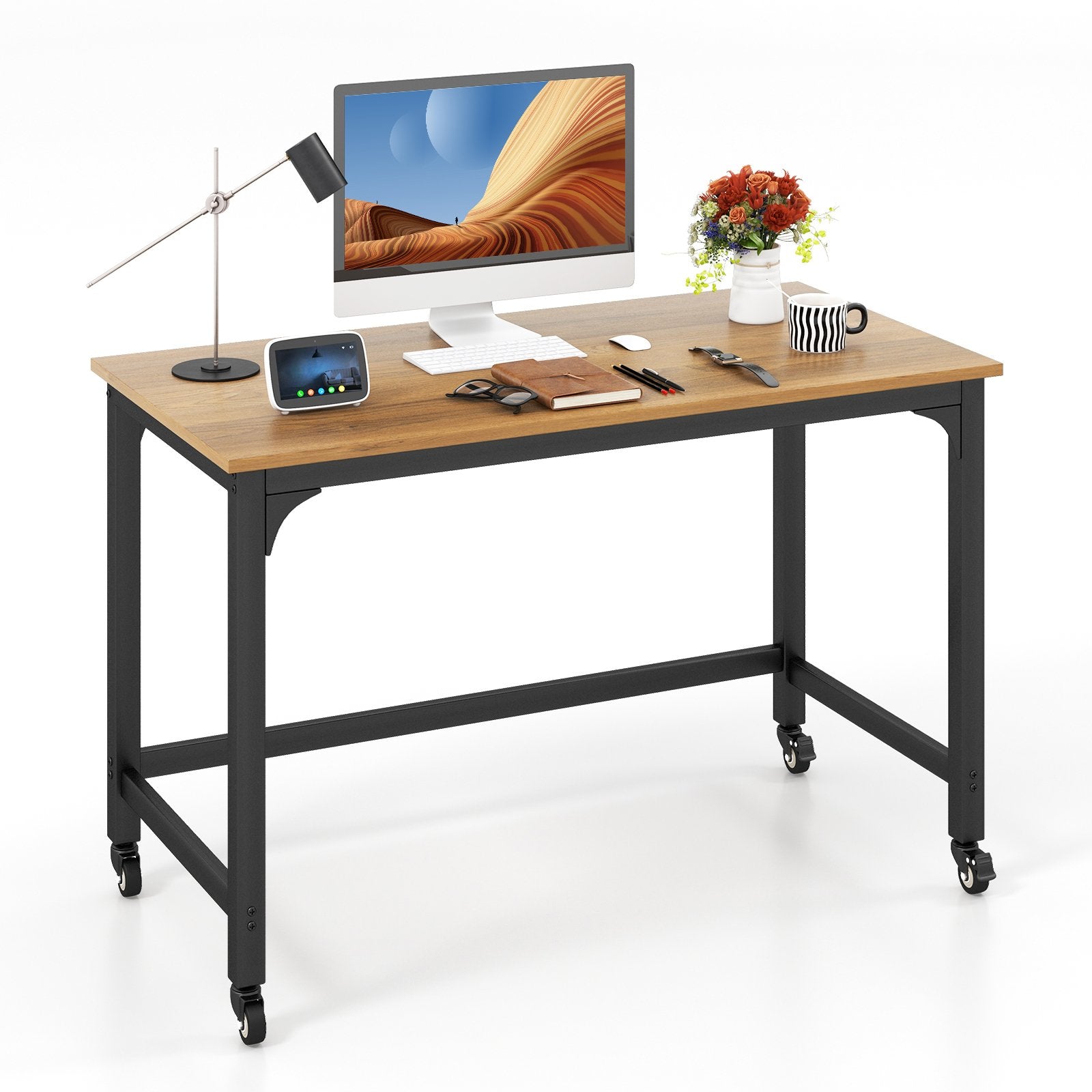 48" Rolling Computer Desk with Heavy-duty Metal Frame for Home and Office, Natural Writing Desks   at Gallery Canada