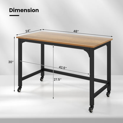 48" Rolling Computer Desk with Heavy-duty Metal Frame for Home and Office, Natural Writing Desks   at Gallery Canada