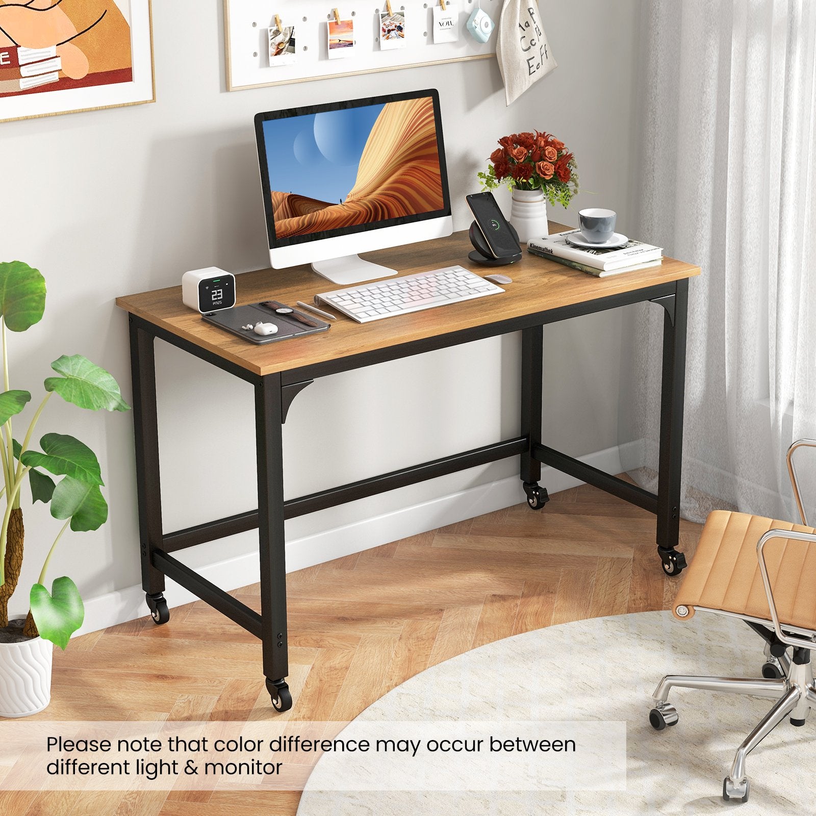 48" Rolling Computer Desk with Heavy-duty Metal Frame for Home and Office, Natural Writing Desks   at Gallery Canada