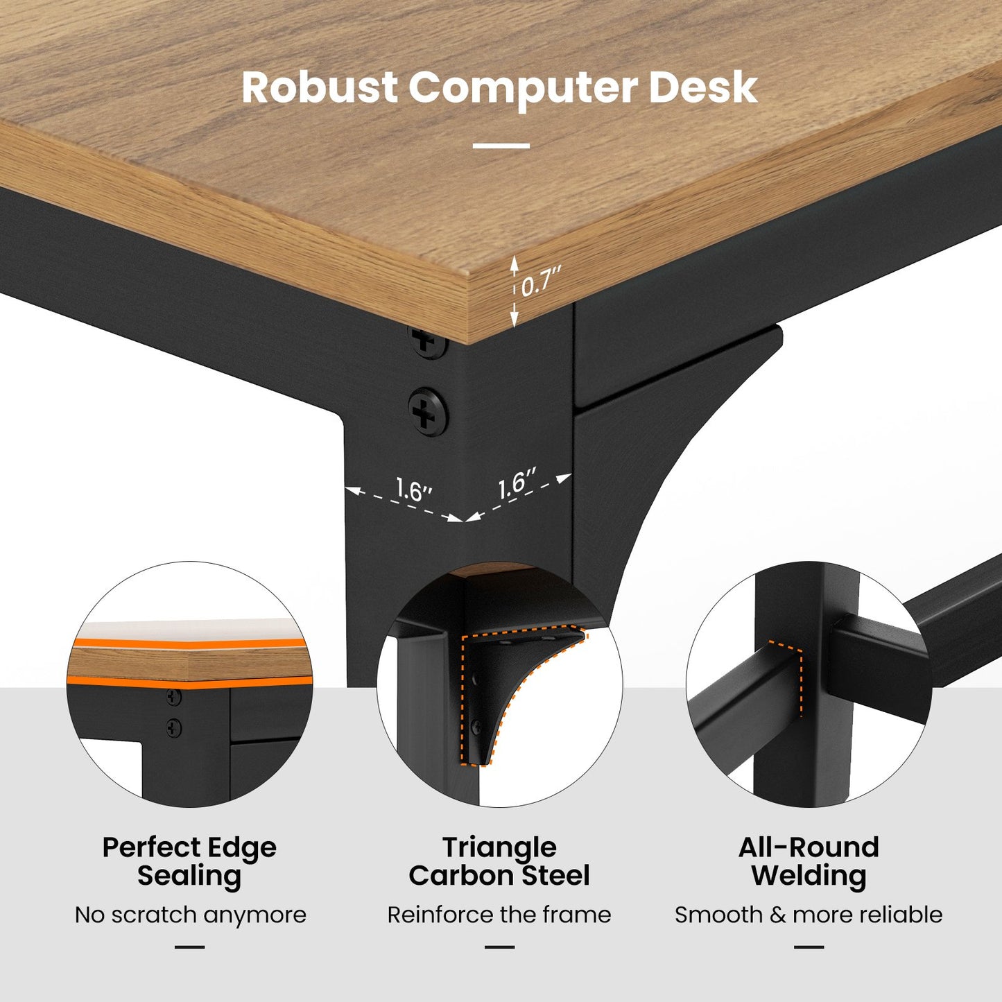 48" Rolling Computer Desk with Heavy-duty Metal Frame for Home and Office, Natural Writing Desks   at Gallery Canada