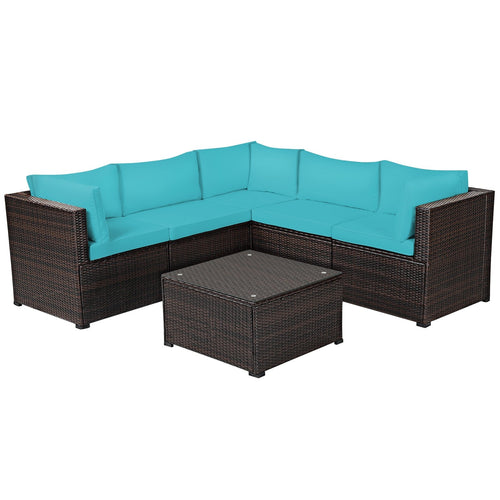 6 Pieces Patio Furniture Sofa Set with Cushions for Outdoor, Turquoise