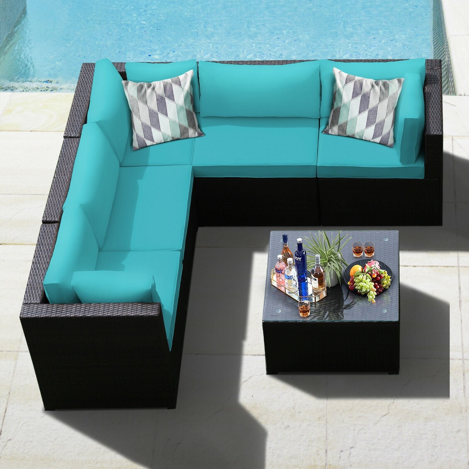 6 Pieces Patio Furniture Sofa Set with Cushions for Outdoor, Turquoise - Gallery Canada