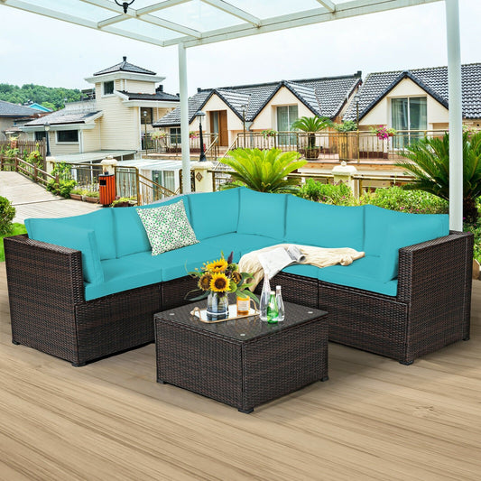 6 Pieces Patio Furniture Sofa Set with Cushions for Outdoor, Turquoise Outdoor Sectionals   at Gallery Canada