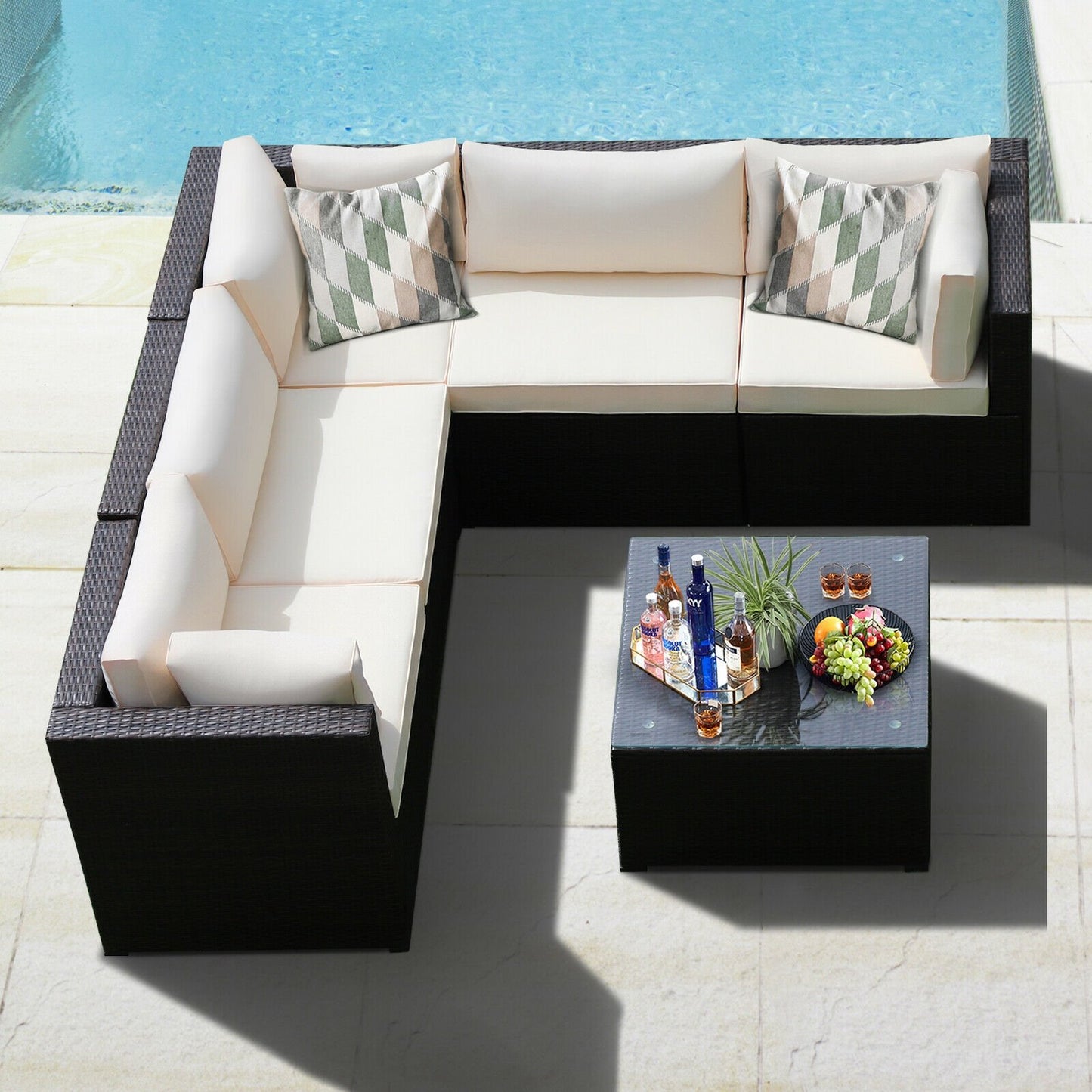 6 Pieces Patio Furniture Sofa Set with Cushions for Outdoor, Beige - Gallery Canada