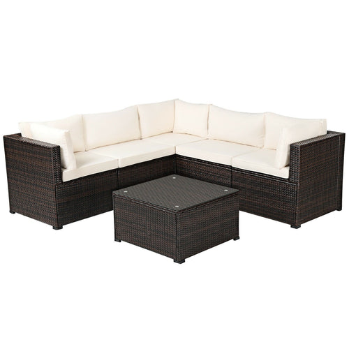 6 Pieces Patio Furniture Sofa Set with Cushions for Outdoor, Beige