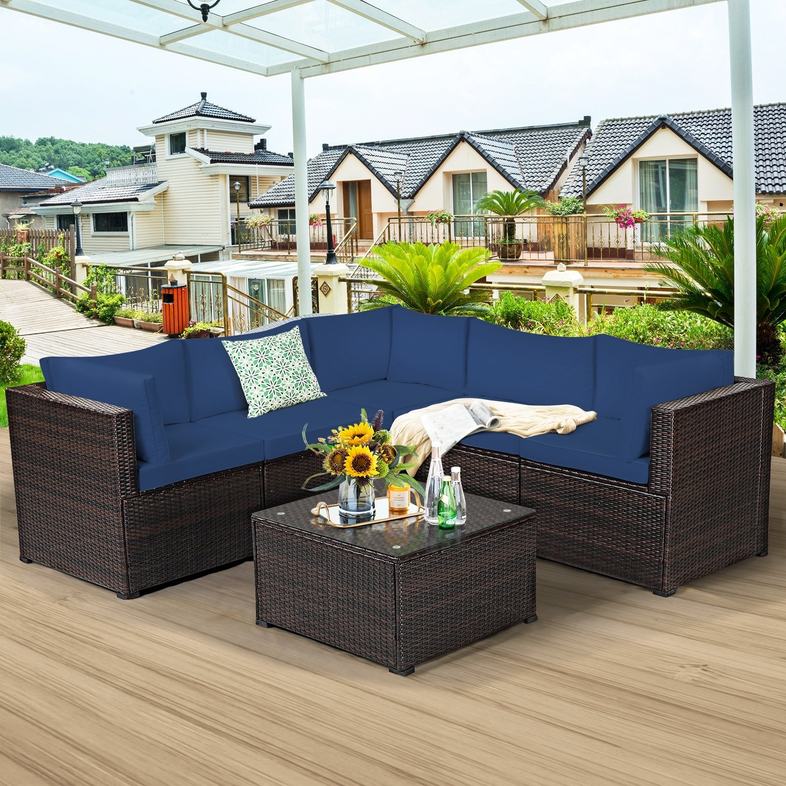 6 Pieces Patio Furniture Sofa Set with Cushions for Outdoor, Navy Outdoor Sectionals   at Gallery Canada