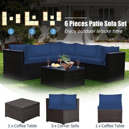 6 Pieces Patio Furniture Sofa Set with Cushions for Outdoor, Navy Outdoor Sectionals   at Gallery Canada