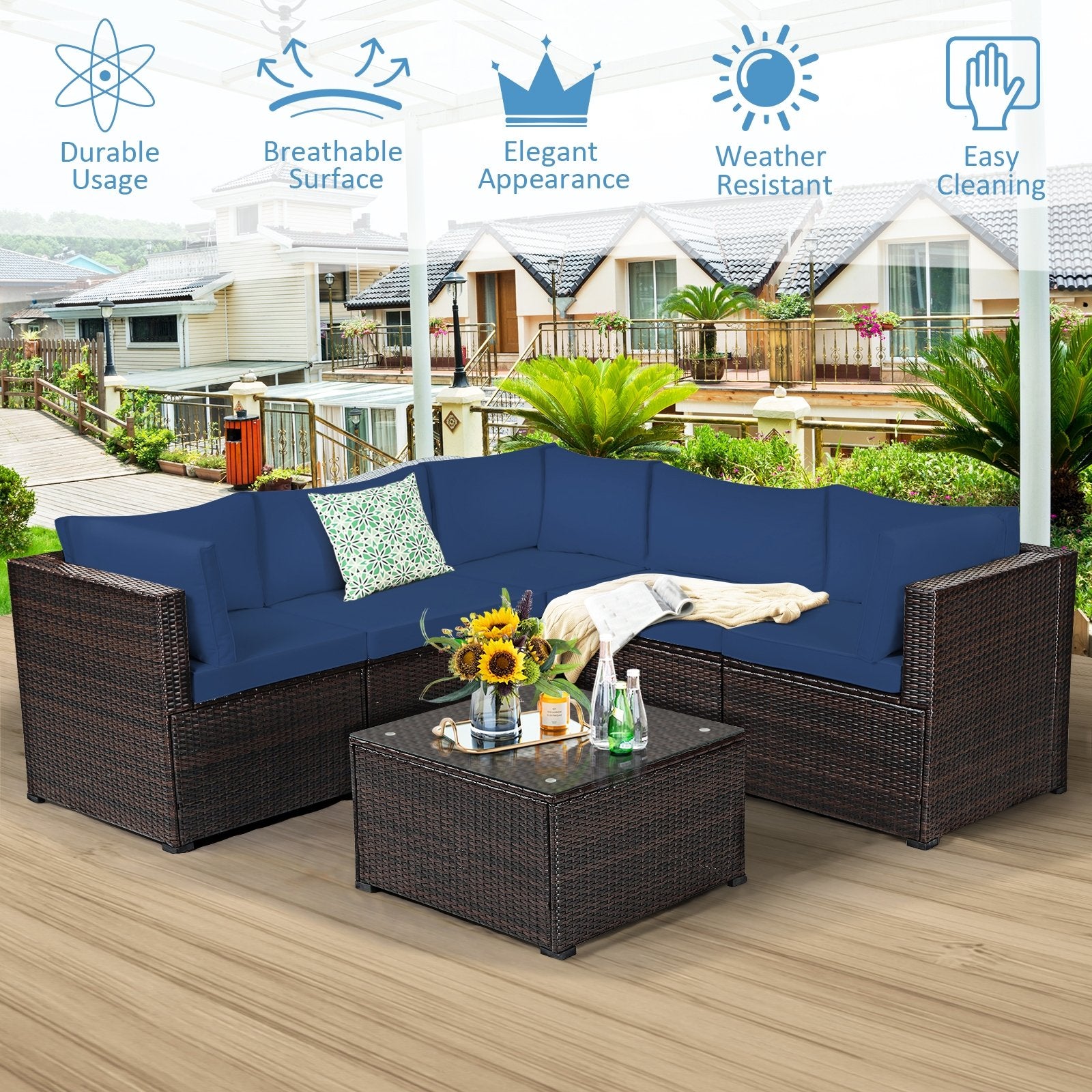 6 Pieces Patio Furniture Sofa Set with Cushions for Outdoor, Navy Outdoor Sectionals   at Gallery Canada