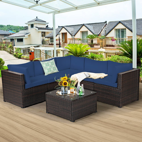 6 Pieces Patio Furniture Sofa Set with Cushions for Outdoor, Navy